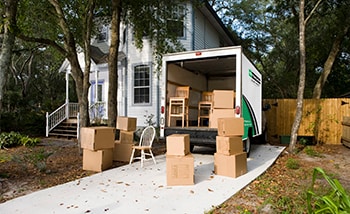 Photo of a moving truck with boxes 
