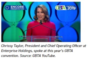 Chrissy Taylor, President and Chief Operating Officer at Enterprise Holdings, spoke at this year's GBTA convention. Source: GBTA YouTube